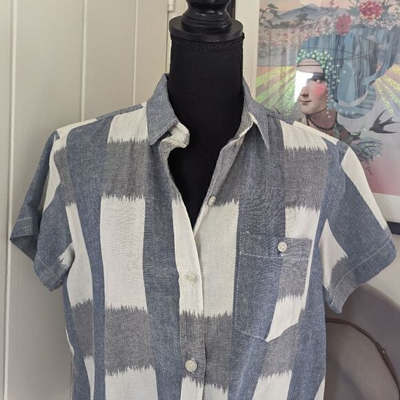 Current/Elliott Linen Shirt S Coastal Preppy Academia Minimalist Retro Chic - Picture 3 of 12